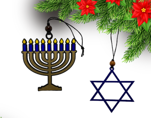 Menorah and Star of David Ornaments